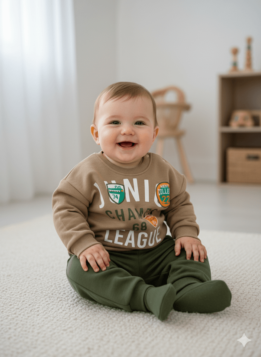 Erkek Bebek Şardonlu İkili Takım - yeşil