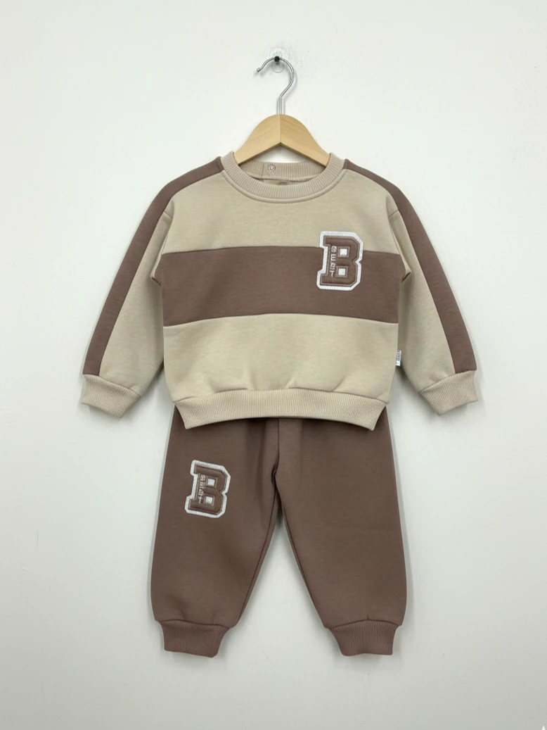 Erkek Bebek B İşlemeli Üç İp Şardonlu İkili Takım