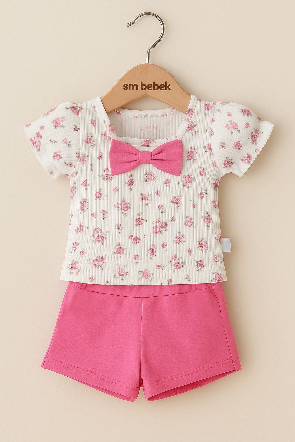 Kız Bebek Fitilli Çıtır Çiçekli İkili Takım - Pembe