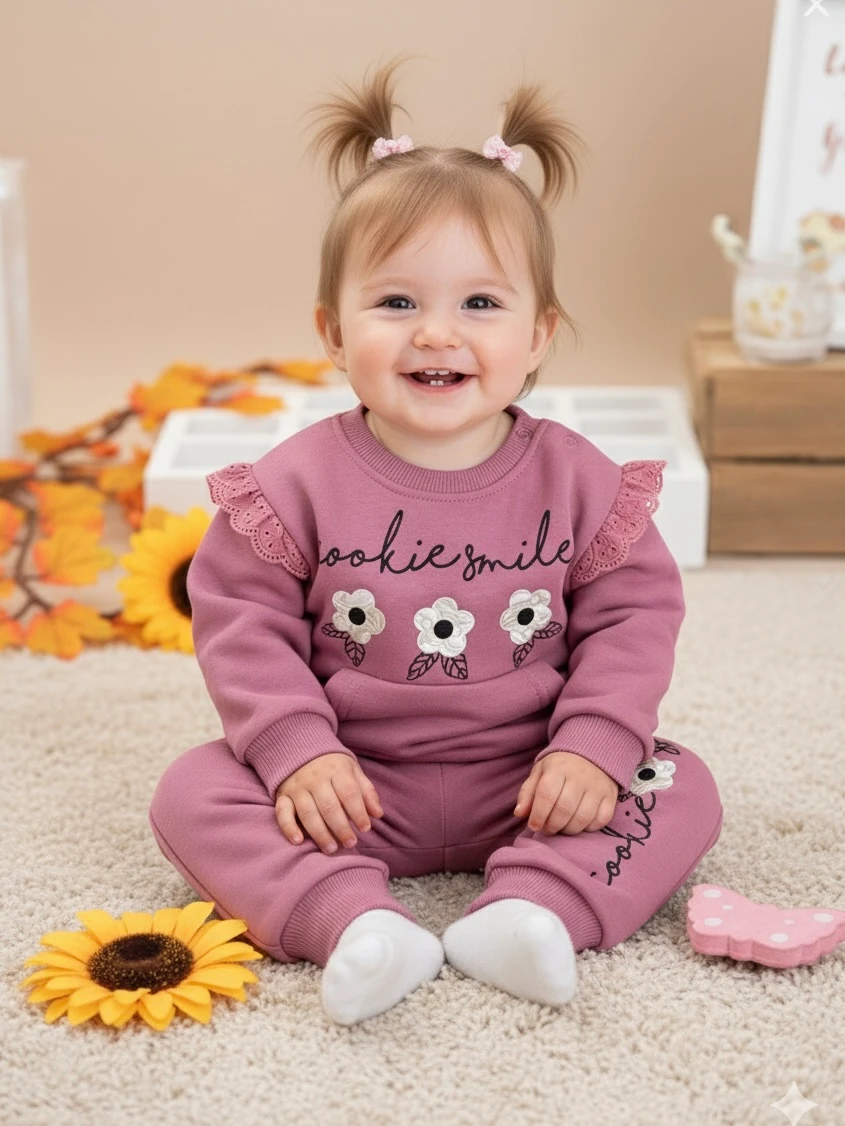 Kız Bebek Cookie Smile Şardonlu İkili Takım - lila