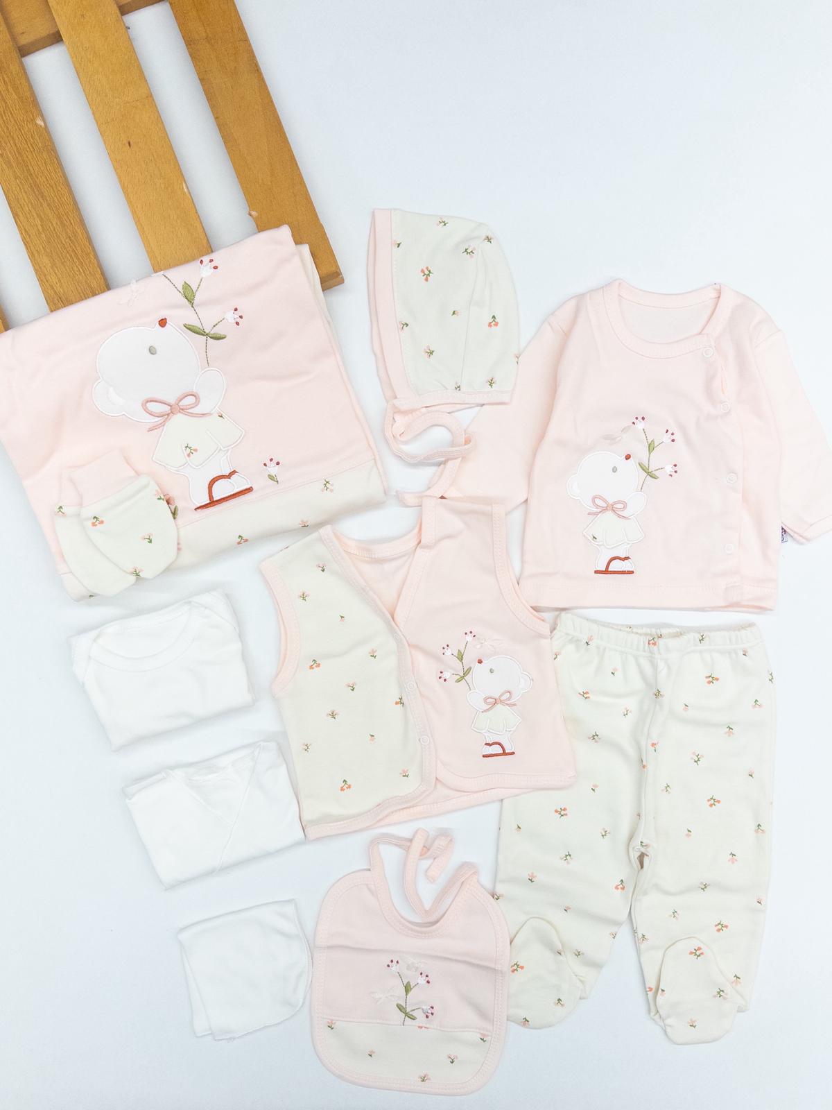 Kız Bebek Somon Renk Tavşanlı 10Lu Hastane Çıkışı Set