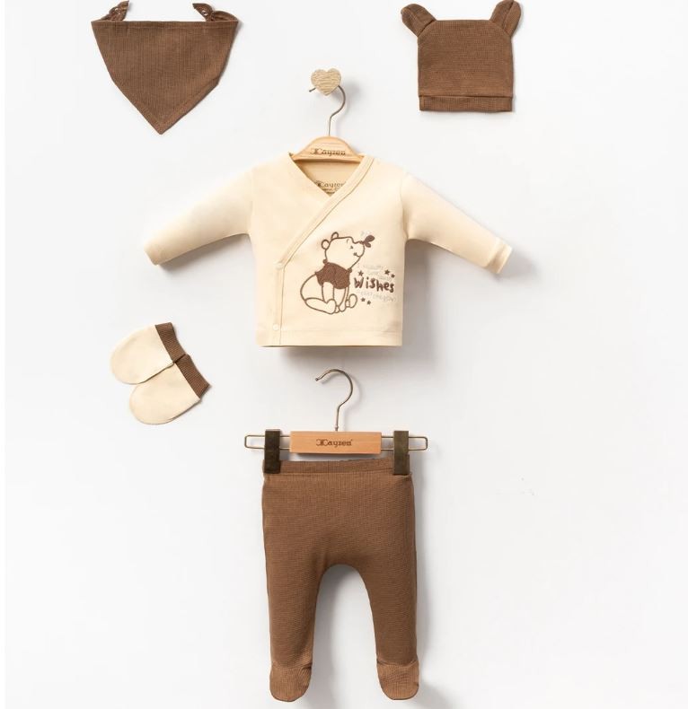 Kız Bebek Naturel Waffle Hastane Çıkışı 5Li Set - kahverengi