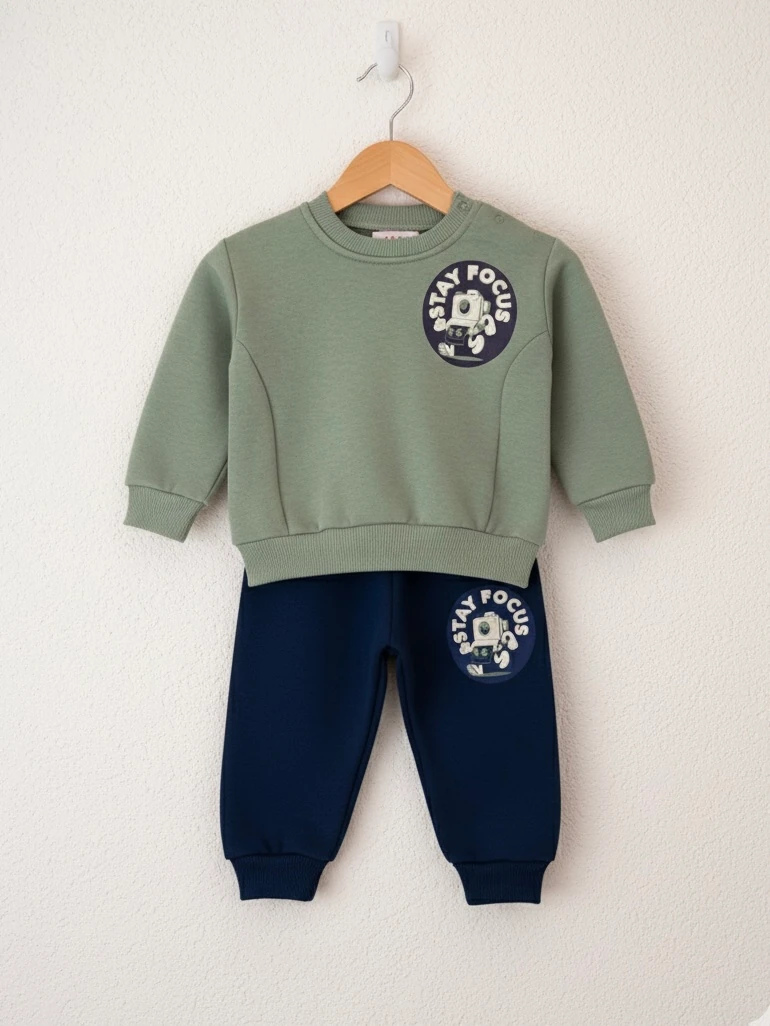 Erkek bebek Armalı Üç İp Şardonlu İkili Takım - yeşil