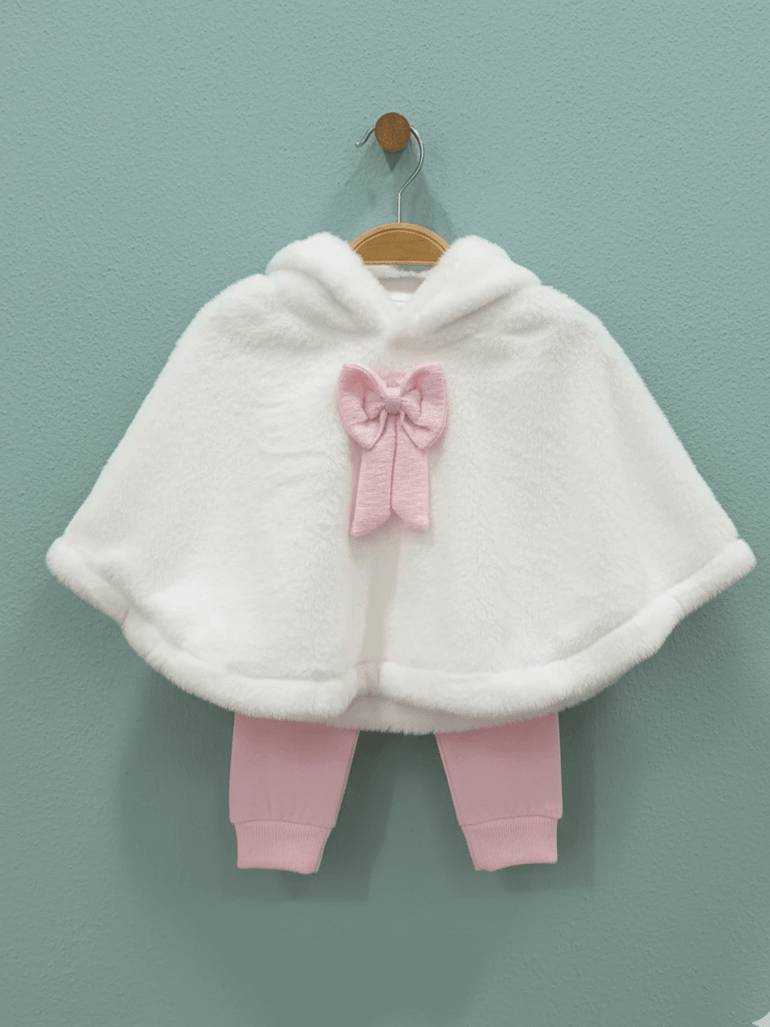 Kız Bebek Badili Tüylü Panço Üçlü Takım