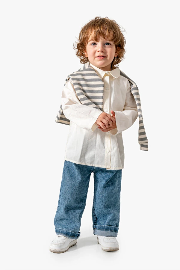 Erkek Bebek Gömlek Sweat Kot Pantolon Üçlü Takım