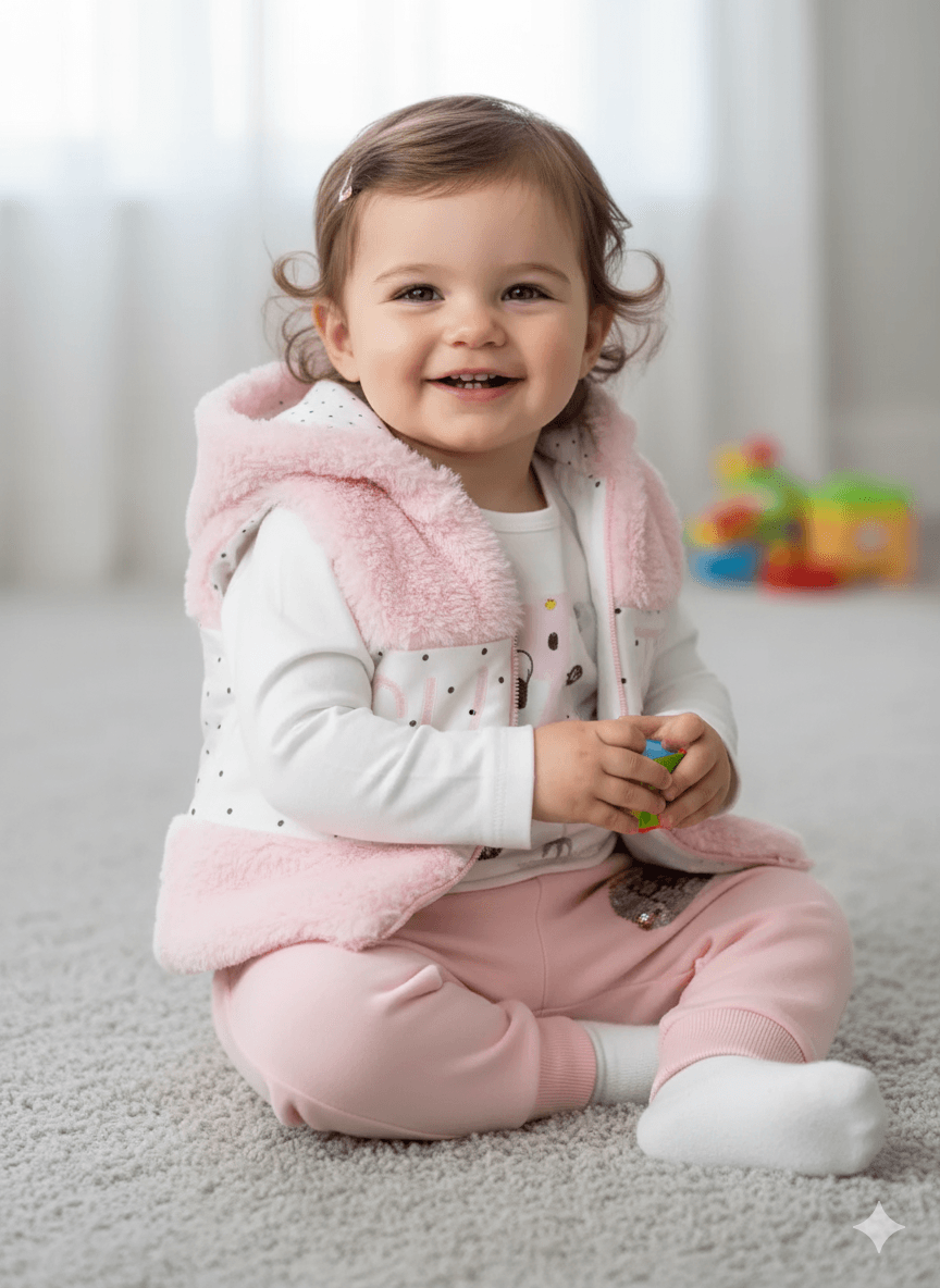 Kız Bebek Welsoft Cute İşlemeli Üçlü Takım - Pembe