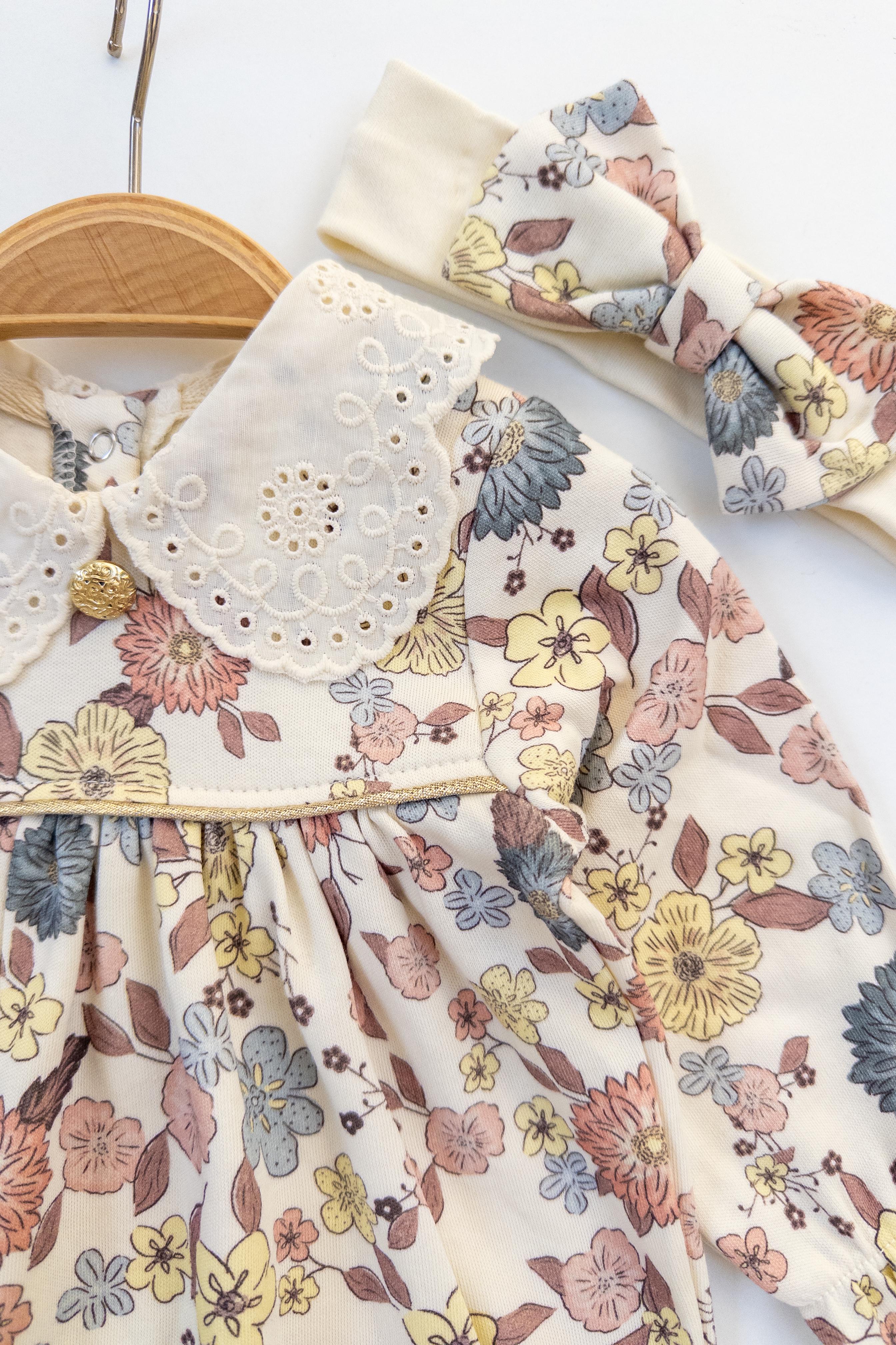 Kız Bebek Düğmeli Yakalı Alttan Çıtçıtlı İkili Tulum