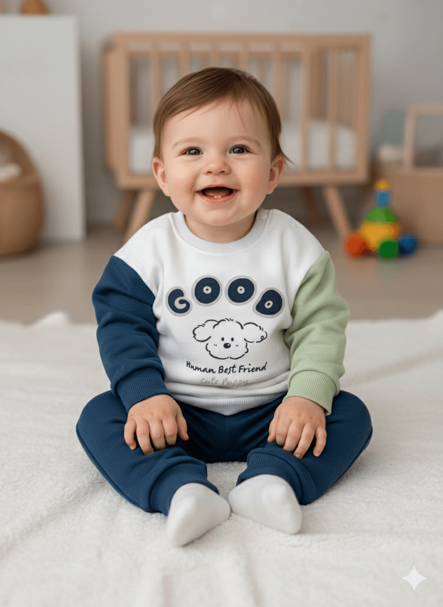 Erkek Bebek Şardonlu Good Baskılı İkili Takım - lacivert