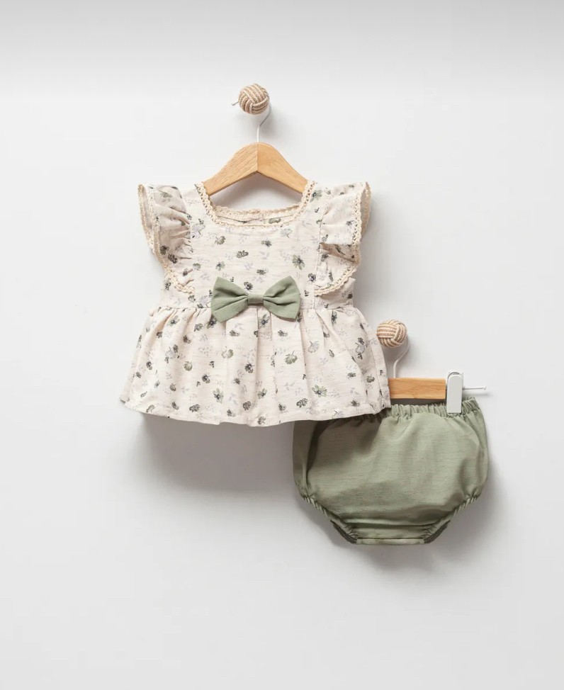 Kız Bebek Desenli Külotlu İkili Takım - yeşil