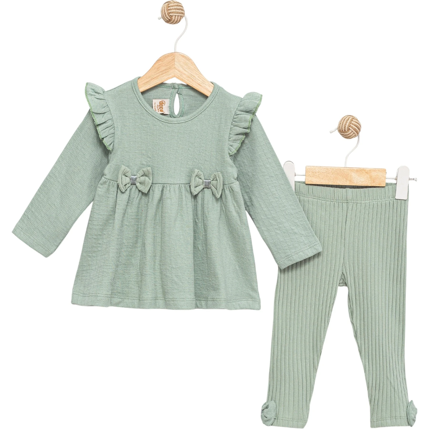 Kız Bebek Fitilli Fiyonklu Müslin İkili Takım