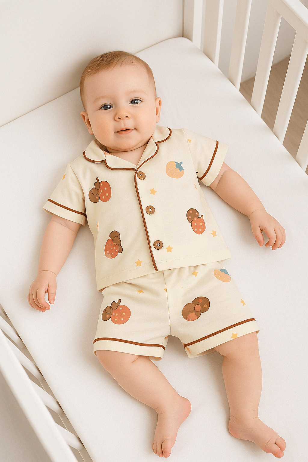 Unisex Bebek Çilekli Şortlu İkili Pijama Takım