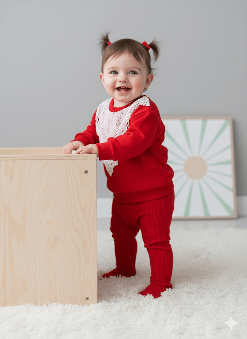 Kız Bebek Dantelli Taytlı Kırmızı Takım