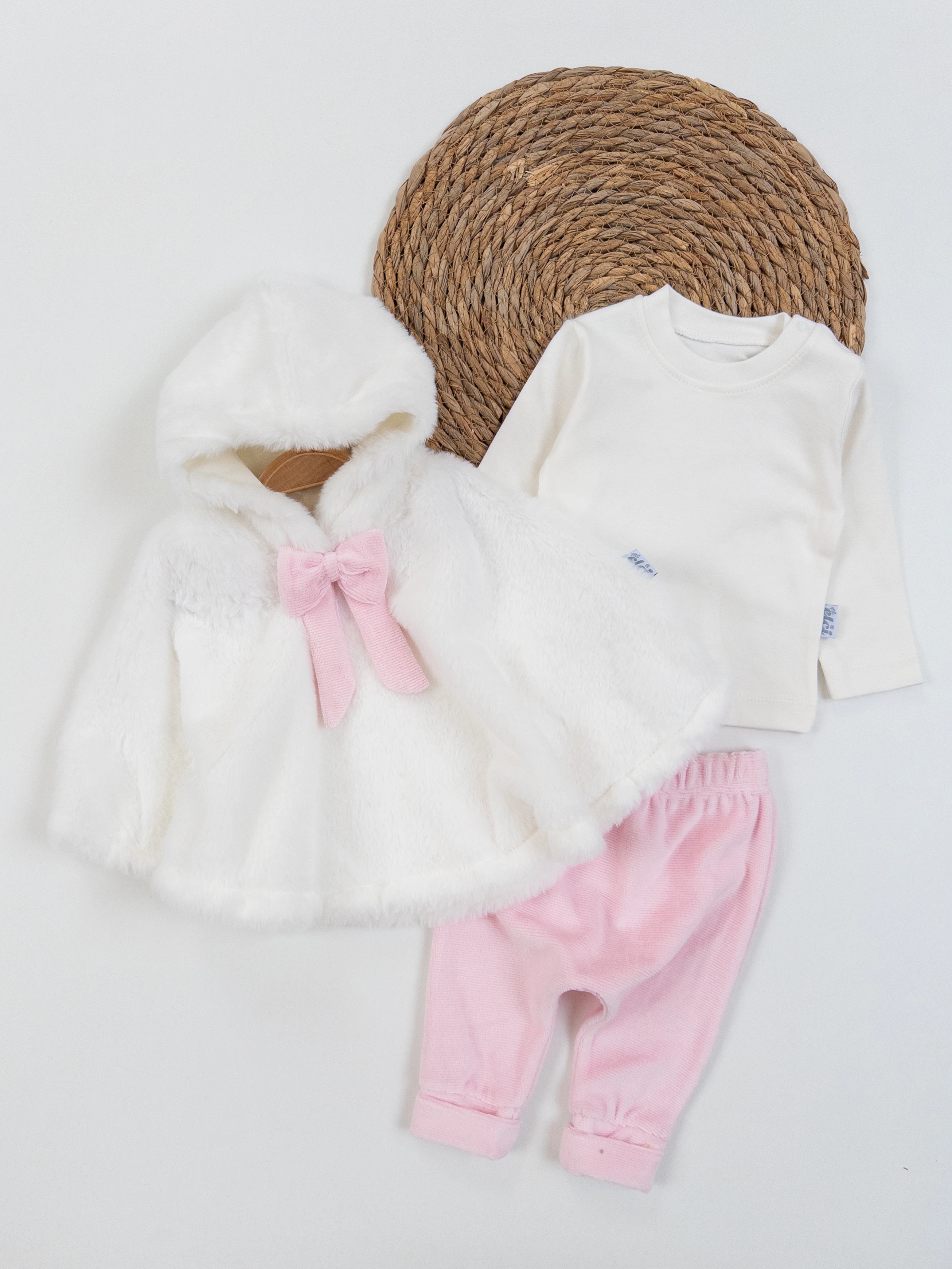 Kız Bebek Badili Tüylü Panço Üçlü Takım