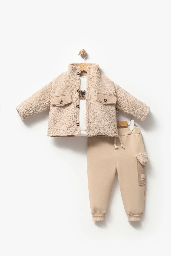 Erkek Bebek Peluş Montlu Tarz Üçlü Takım