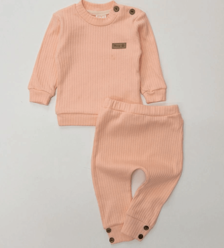 Unisex Bebek Fitilli Esnek İkili Takım - Pembe