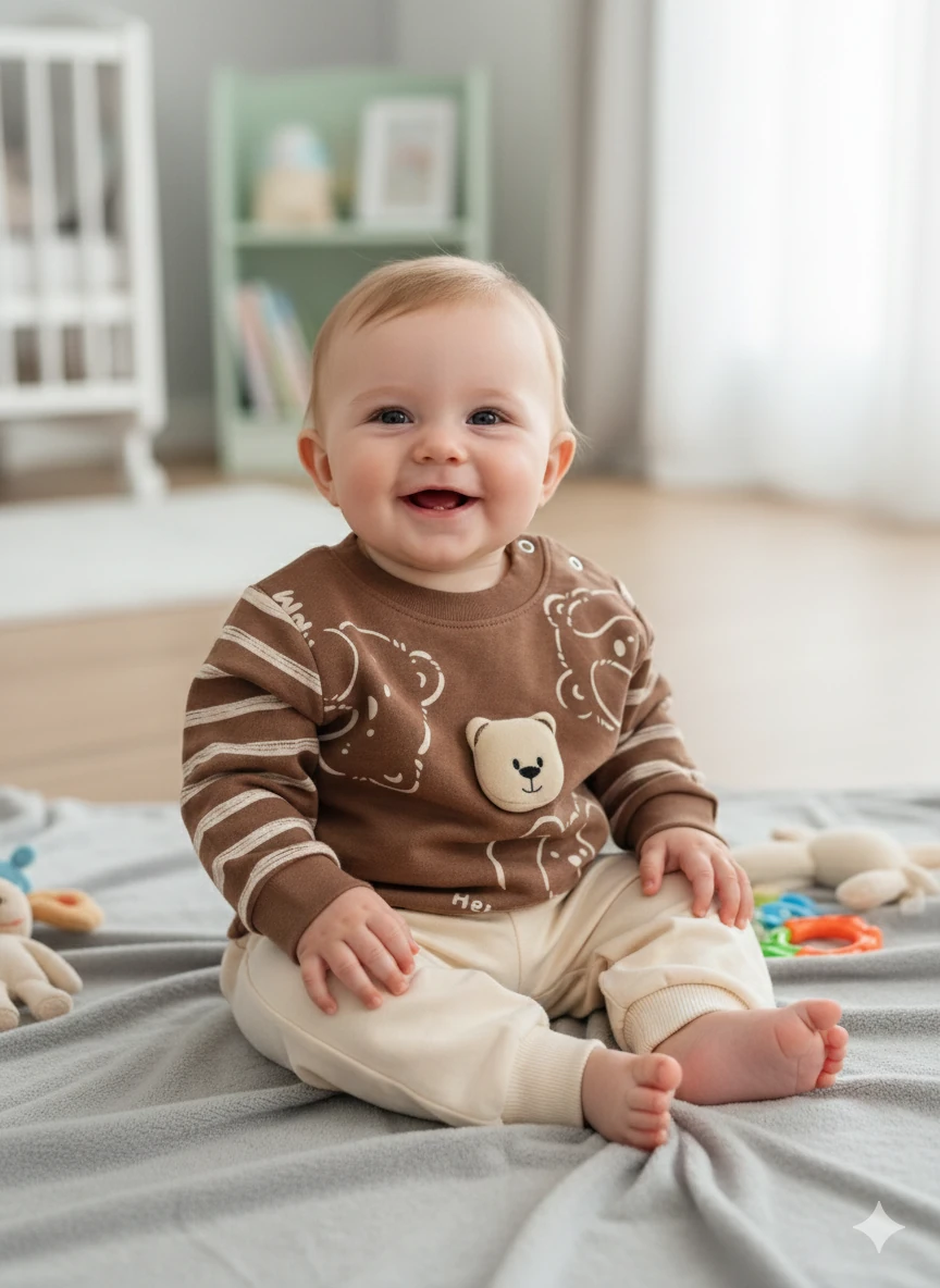 Erkek Bebek Ayıcıklı İkili Takım - kahverengi