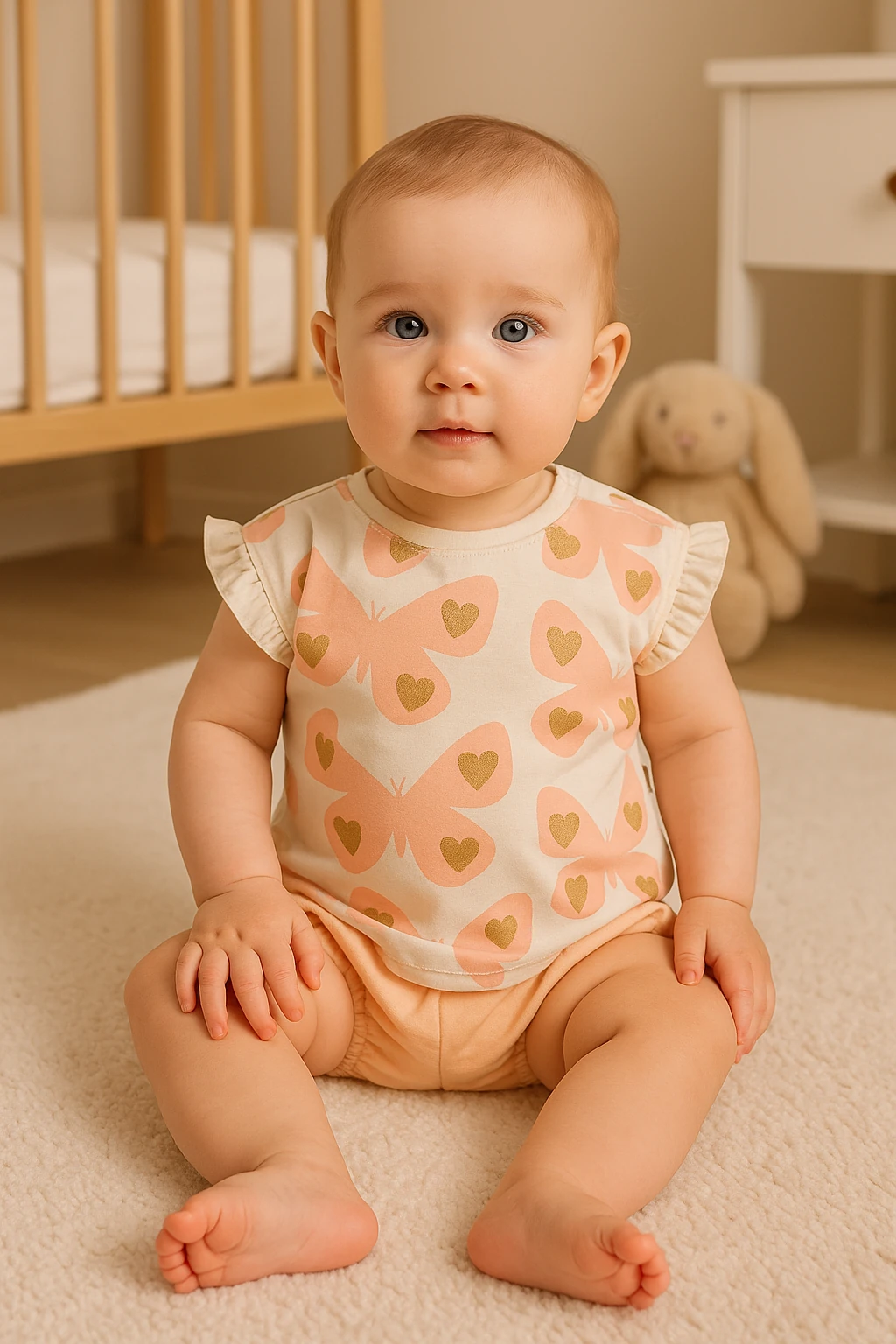 Kız Bebek Kelebek Baskılı Şortlu İkili Takım