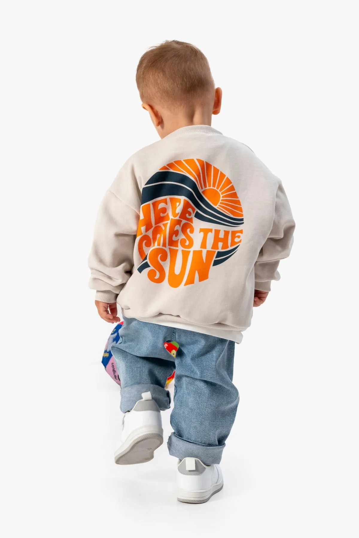  Erkek Bebek Baskılı Sweatshirt Kot Pantolon 3'lü Takım