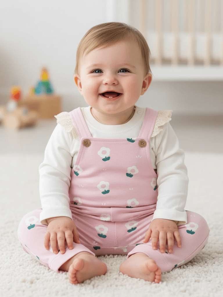 Kız Bebek Papatya Baskılı Dantel Detaylı İkili Takım - Pembe