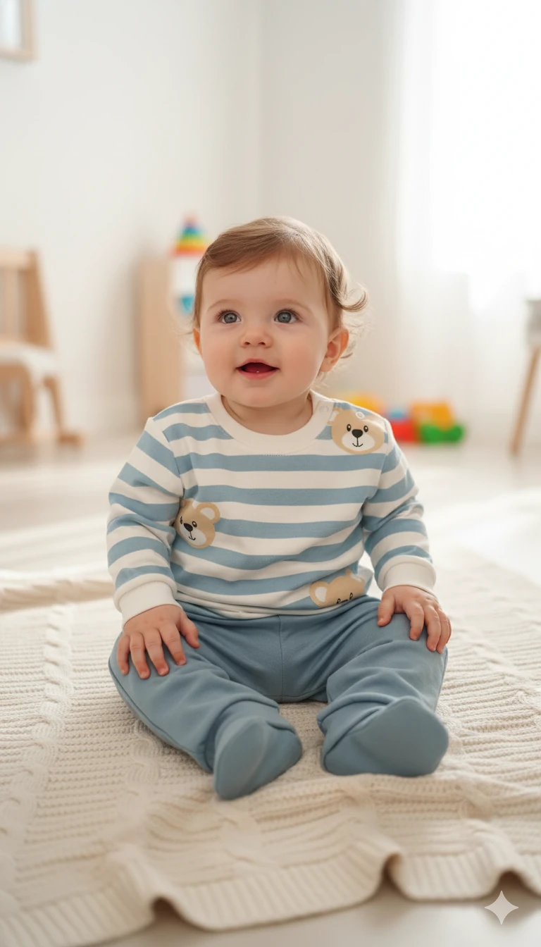 Erkek Bebek Ayıcıklı İkili Takım - turkuaz