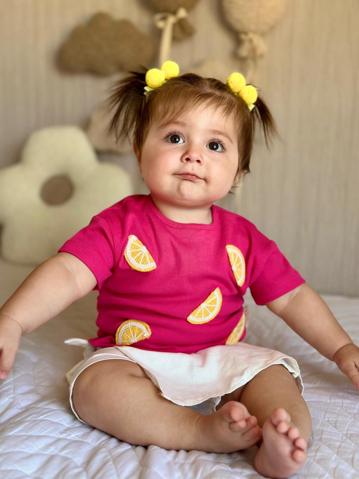 Kız Bebek Şort Etekli Limonlu İkili Takım - Pembe