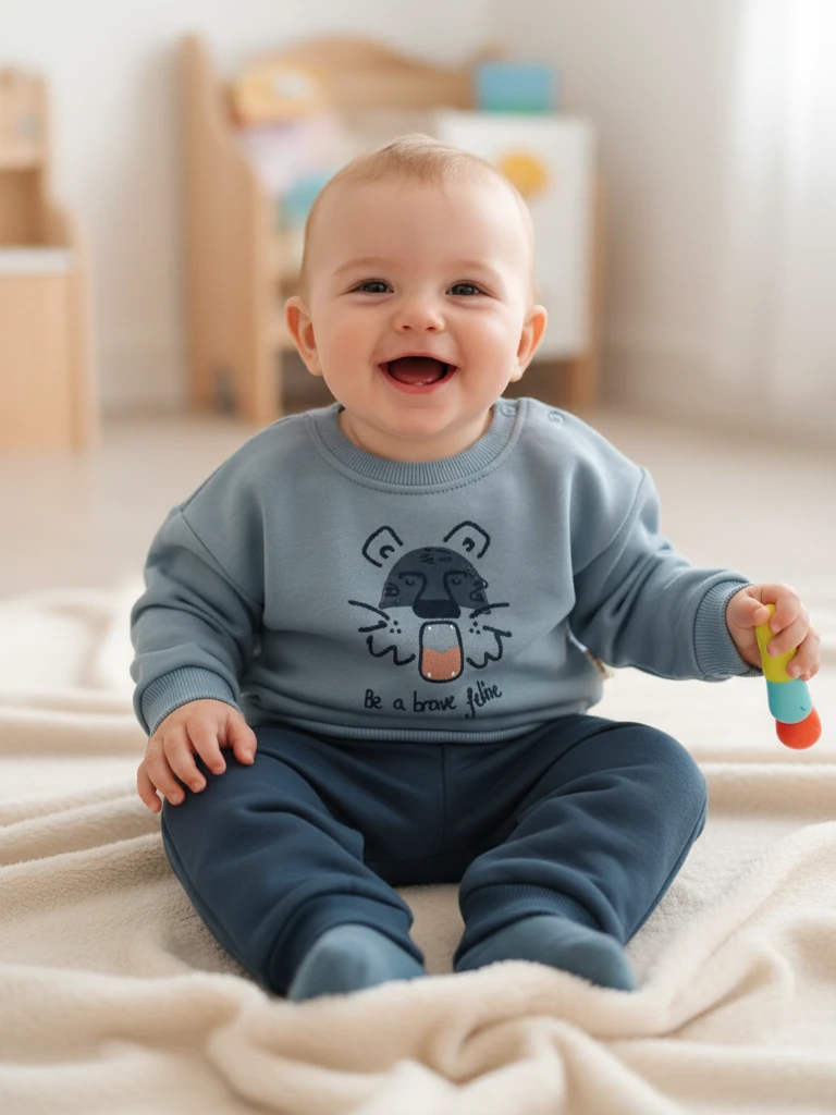 Erkek Bebek Şardonlu İkili Takım - Mavi