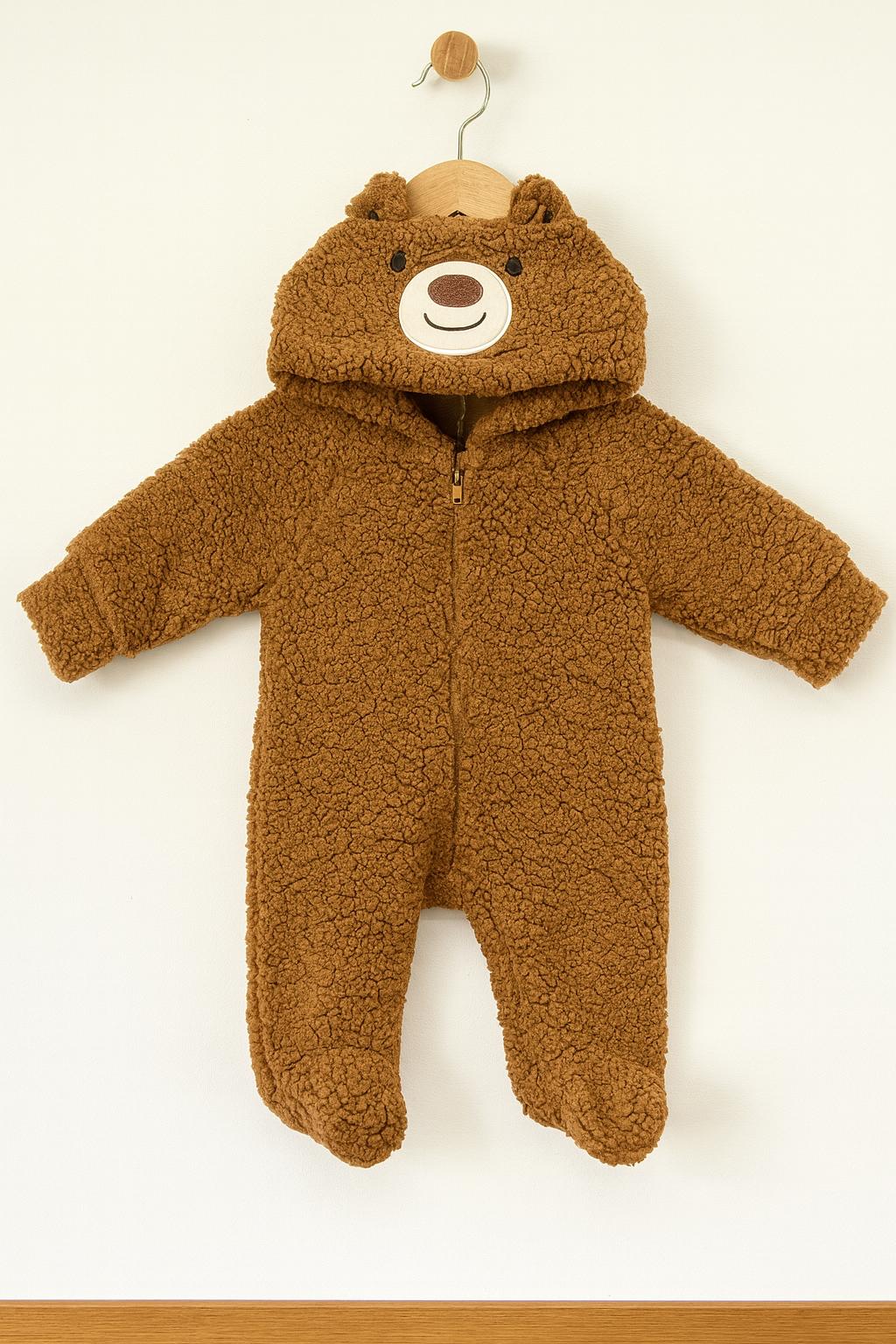 Erkek Bebek Fermuarlı Patikli Peluş Kuzu Tulum