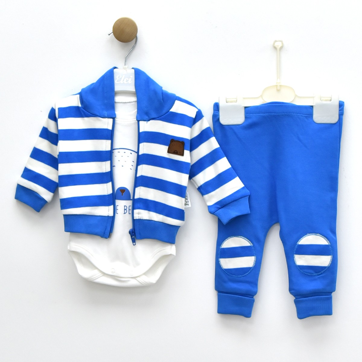 Erkek Bebek Hırkalı Badili Mevsimlik Üçlü Takım - Mavi