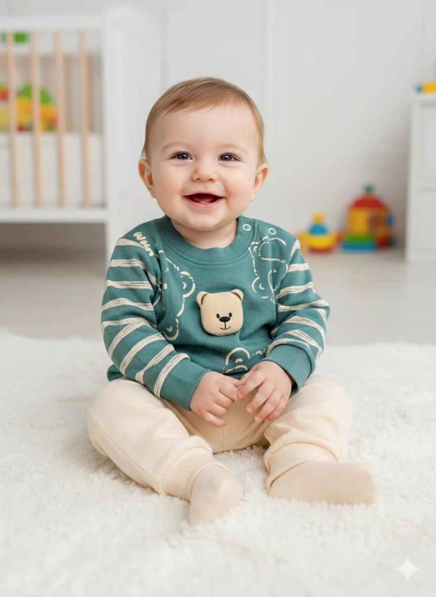 Erkek Bebek Ayıcıklı İkili Takım - yeşil