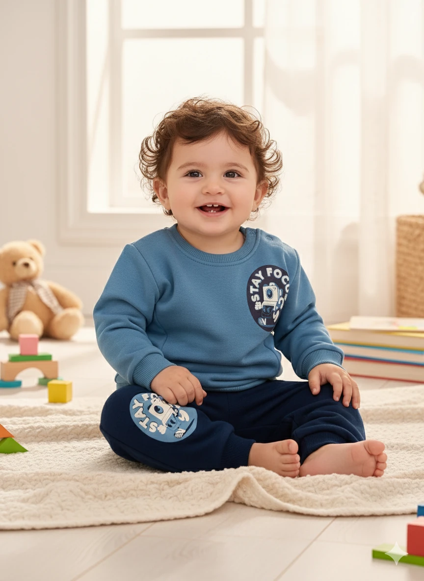 Erkek bebek Armalı Üç İp Şardonlu İkili Takım - Mavi