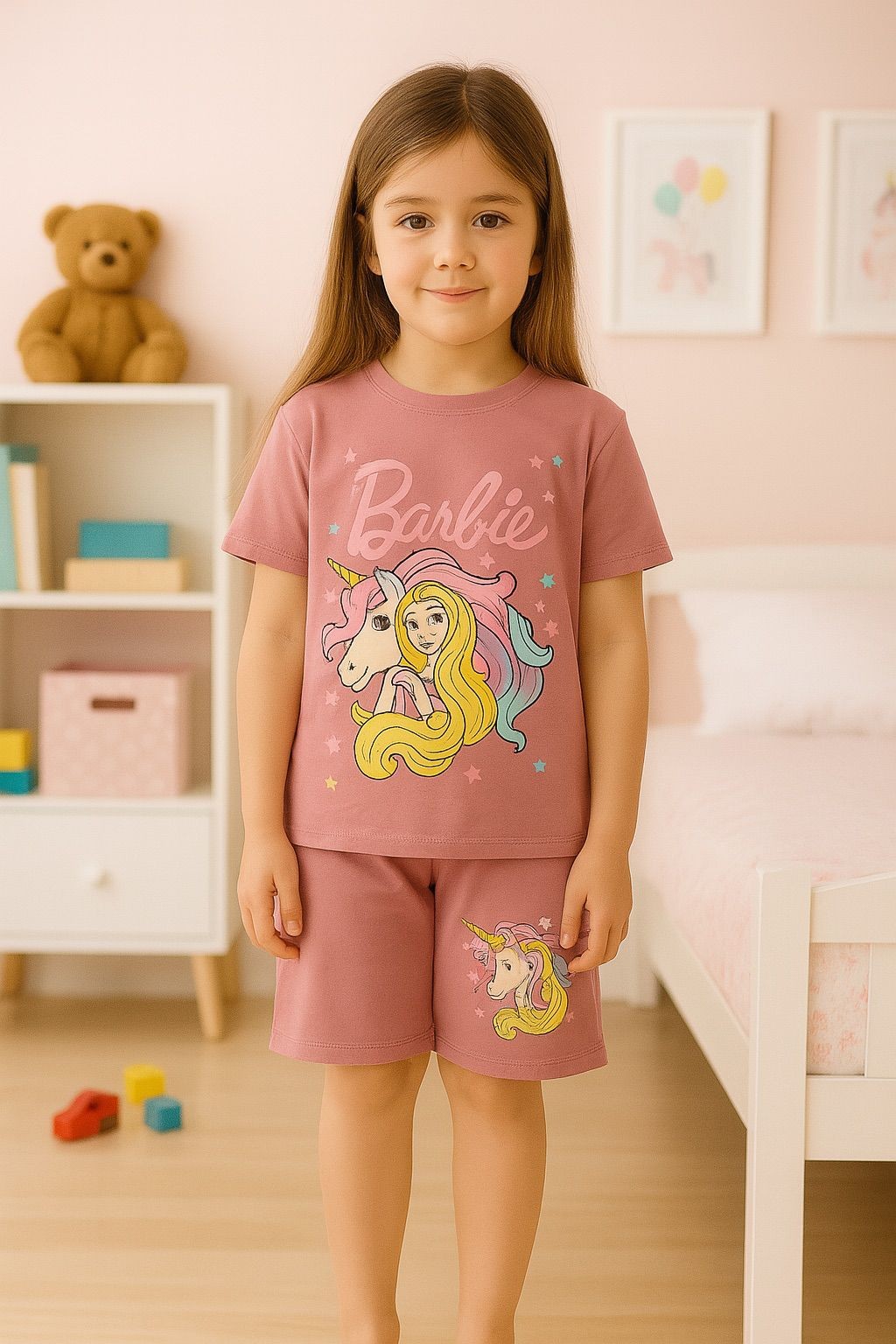 Kız Çocuk 3-6 Yaş Barbie Baskılı İkili Takım