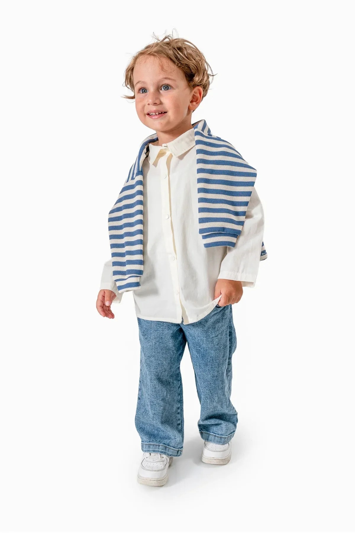 Erkek Bebek Gömlek Sweat Kot Pantolon Üçlü Takım