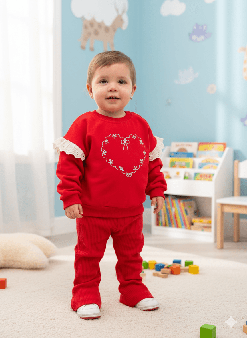 Kız Bebek Kalp Baskılı İkili Takım