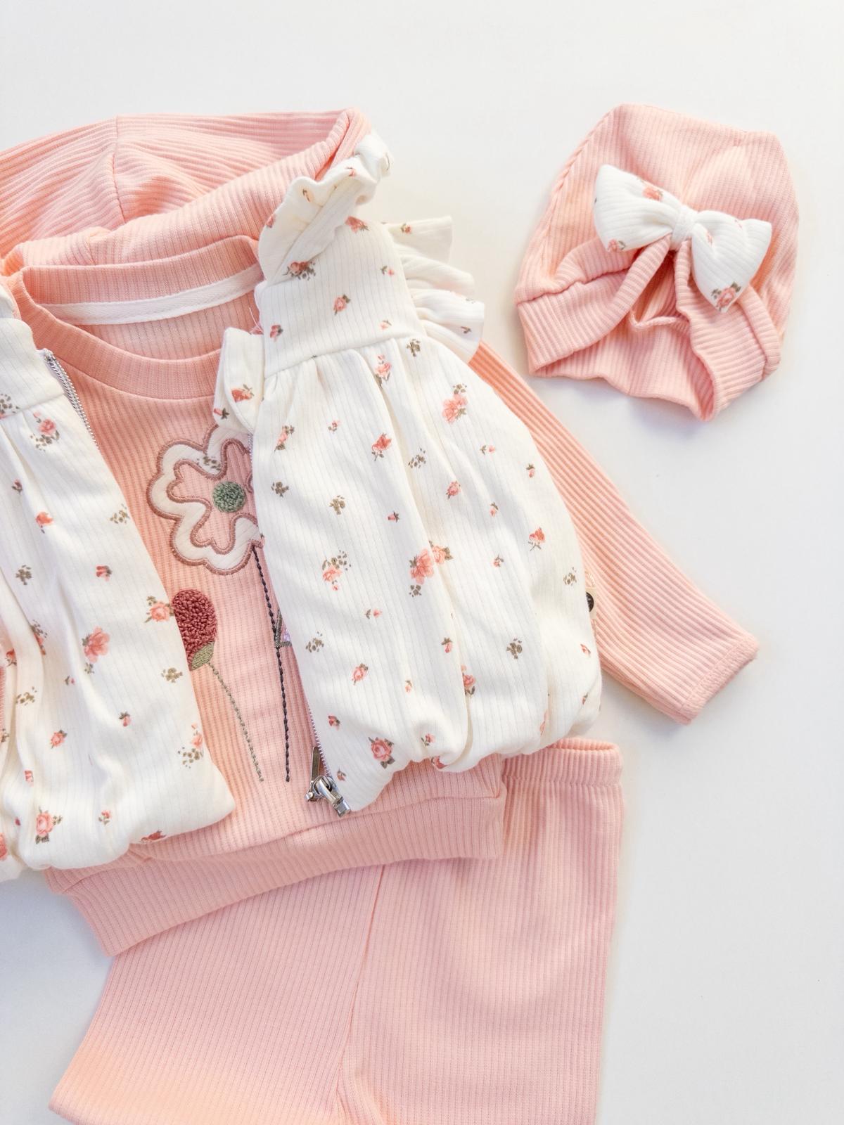 Kız Bebek Çiçekli Raporlu 4Lü Takım