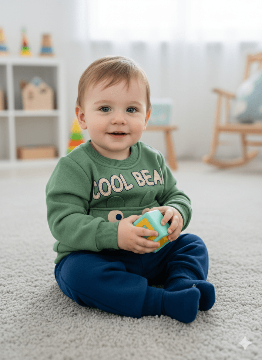 Erkek Bebek Cool Bear Şardonlu İkili Takım - yeşil