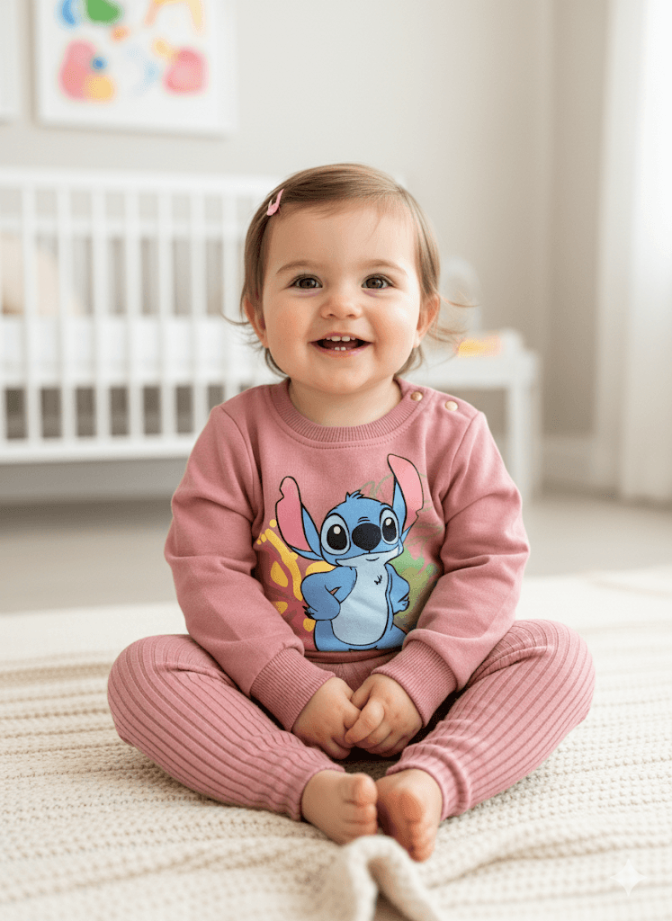 Kız Bebek Baskılı Taytlı İkili Takım - gül kurusu