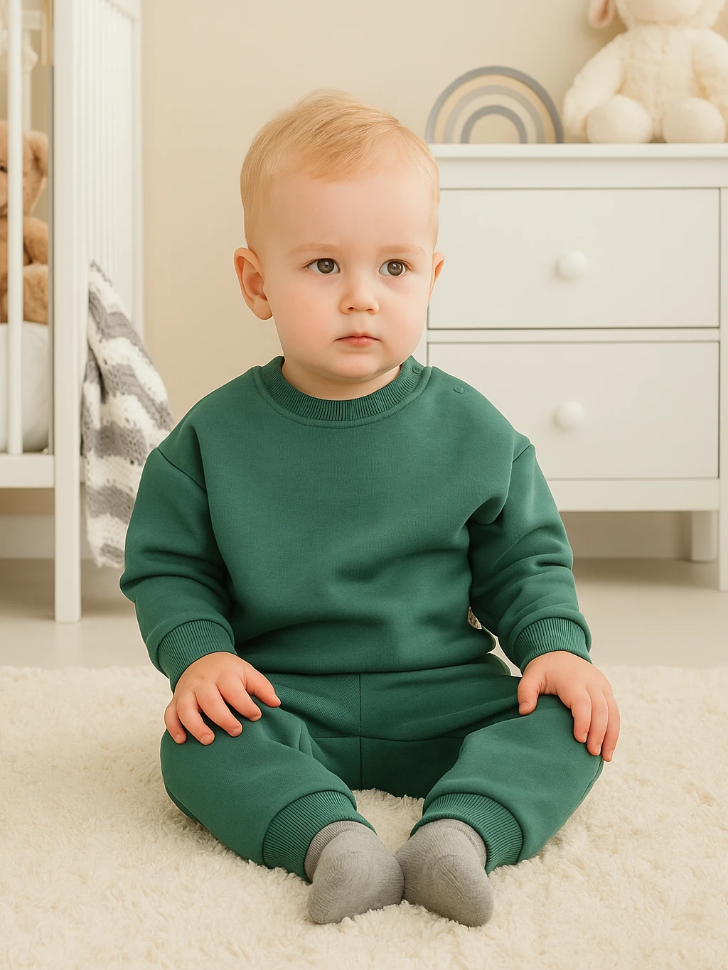 Erkek Bebek Basic Şardonlu İkili Tarz Takım - yeşil