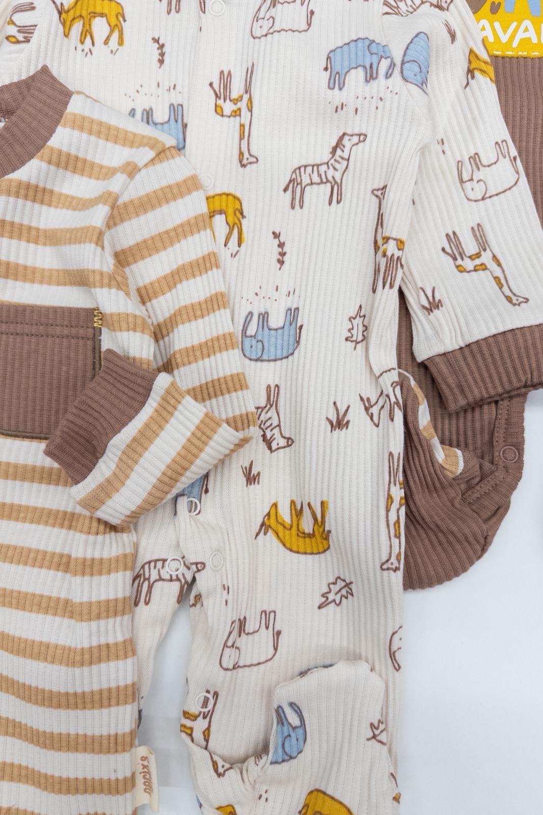 Erkek Bebek Fitilli Kumaş Çıtçıtlı Üçlü Tulum Set