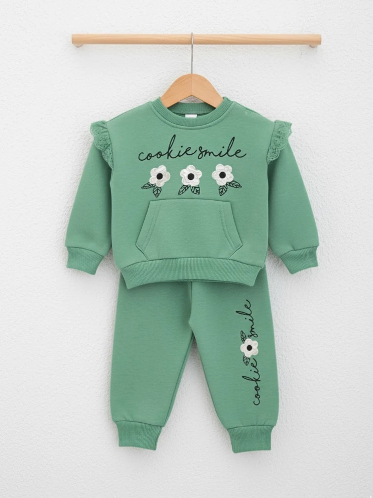 Kız Bebek Cookie Smile Şardonlu İkili Takım - yeşil