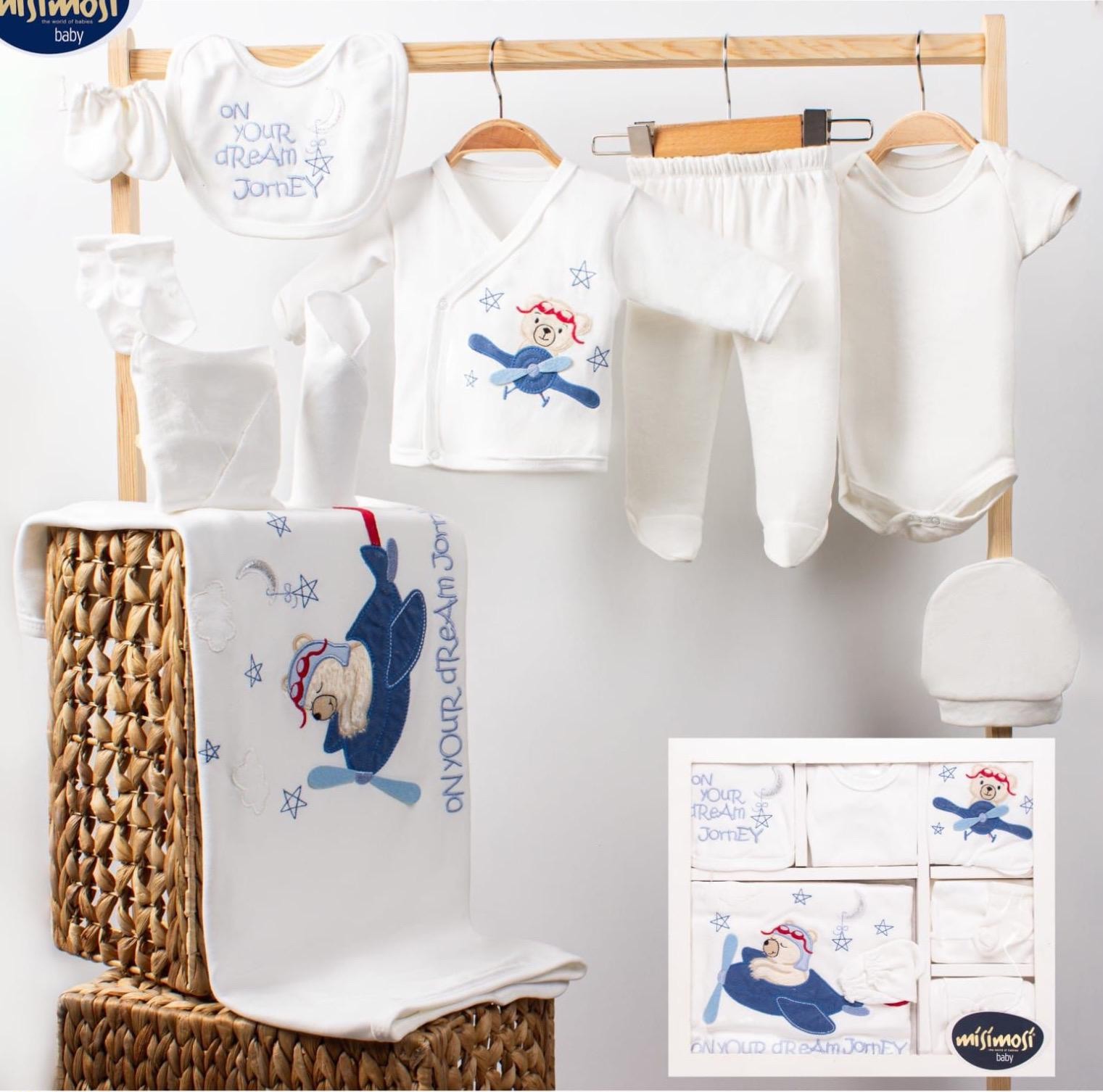Erkek Bebek Mavi Renk İşlemeli 10Lu Hastane Çıkışı Set
