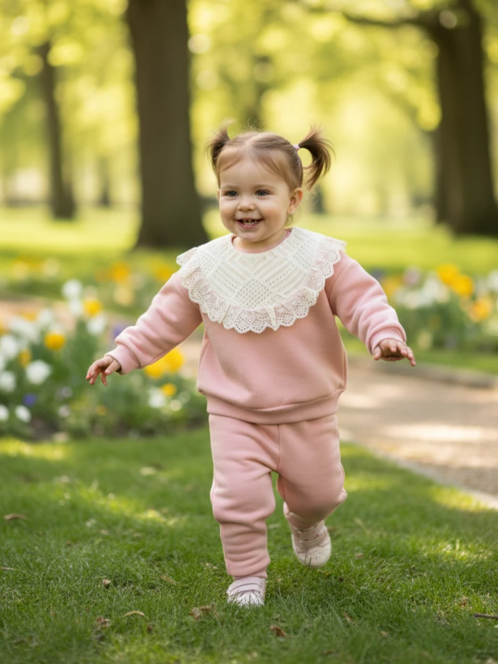 Kız Bebek Dantel Yakalı Şardonlu İkili Takım