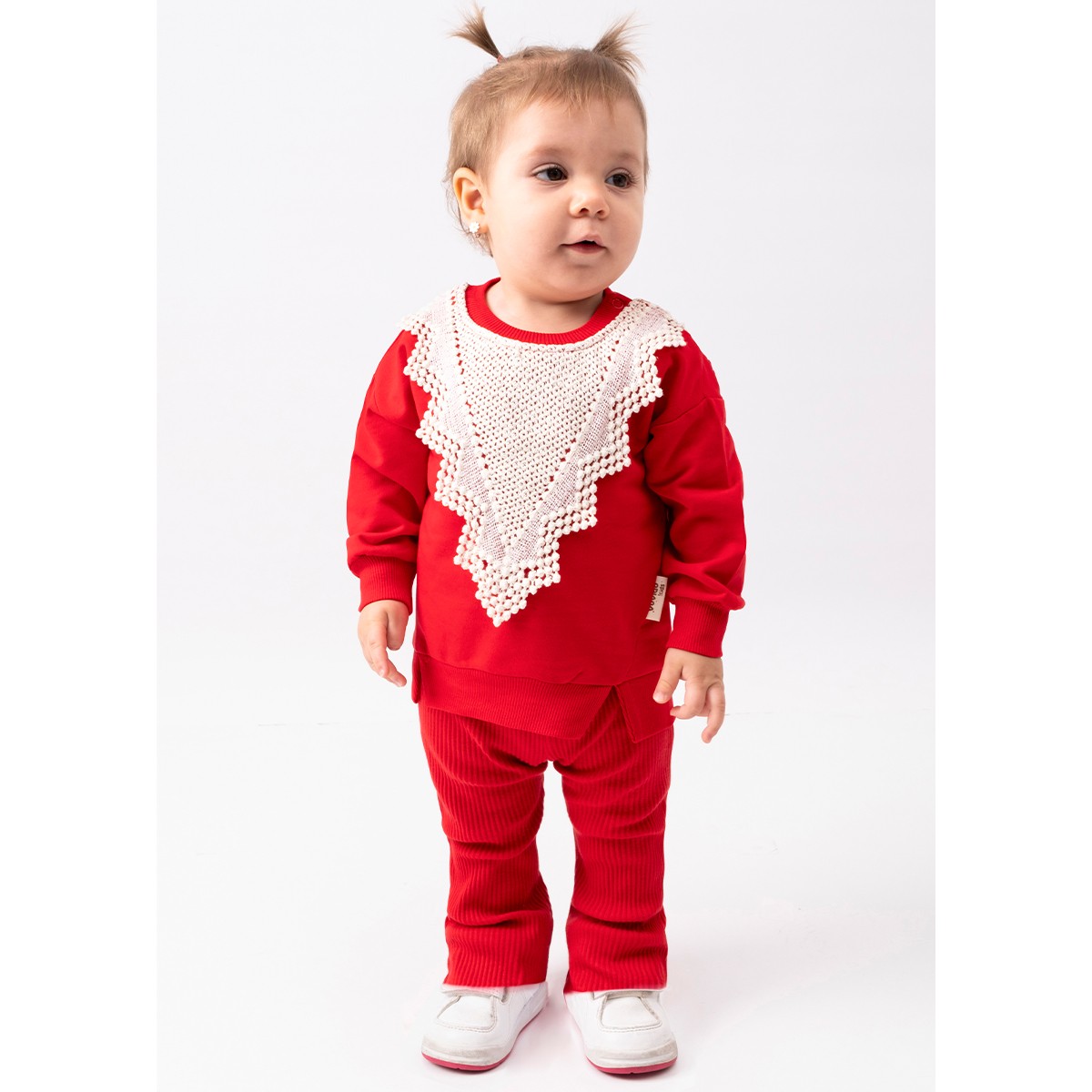 Kız Bebek Dantelli Taytlı Kırmızı Takım