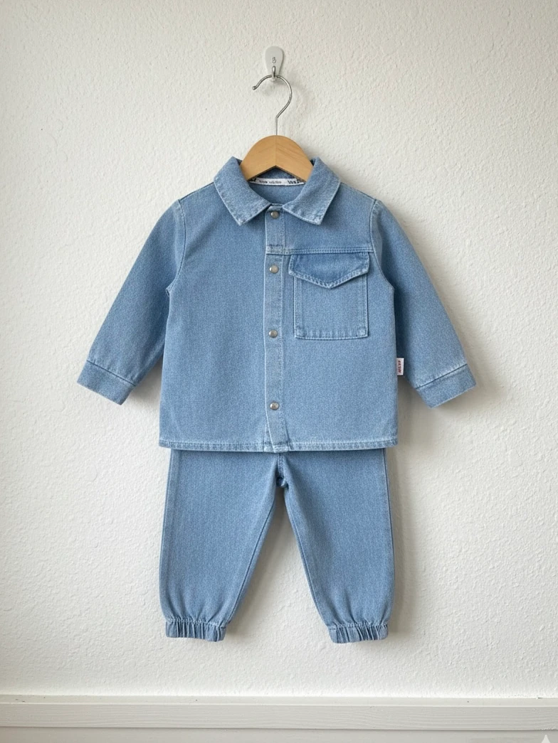 Erkek Bebek Çıtçıtlı İkili Kot Takım