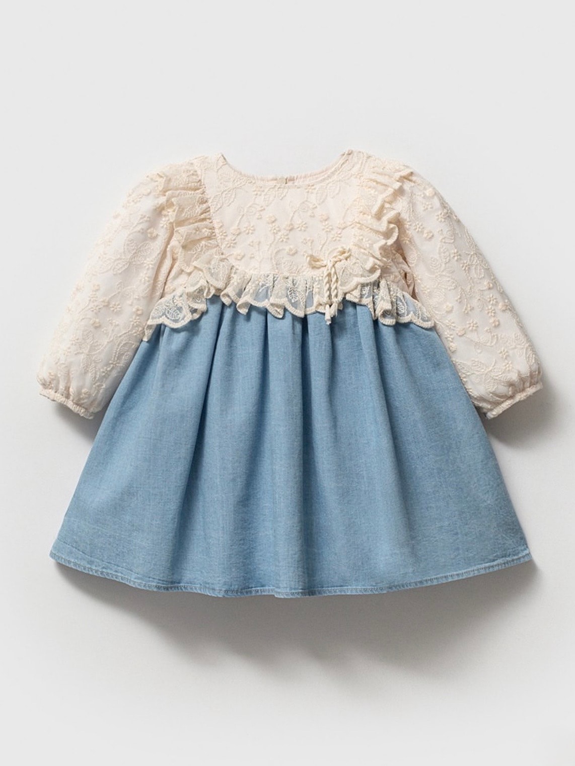 Kız Bebek Dantelli Kot Elbise