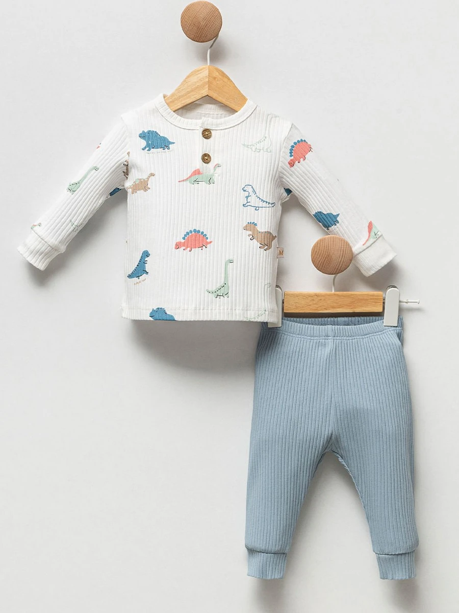 Erkek Bebek Dinazorlu Fitilli İkili  Takım
