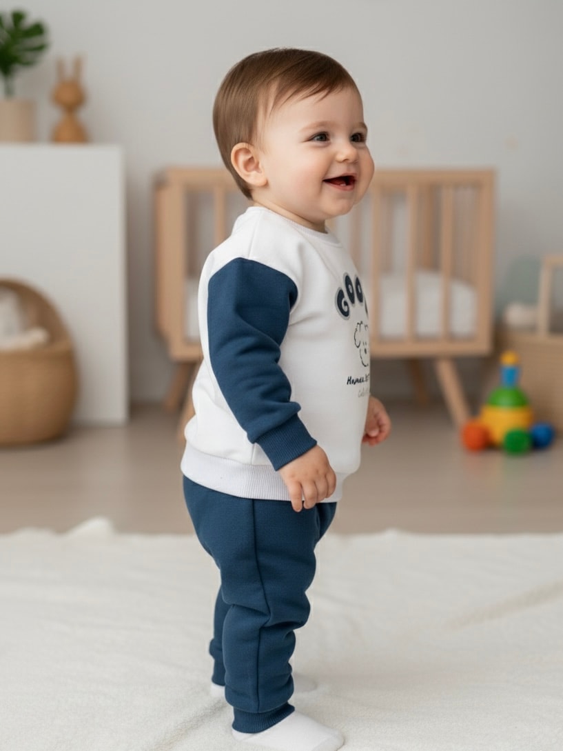 Erkek Bebek Şardonlu Good Baskılı İkili Takım