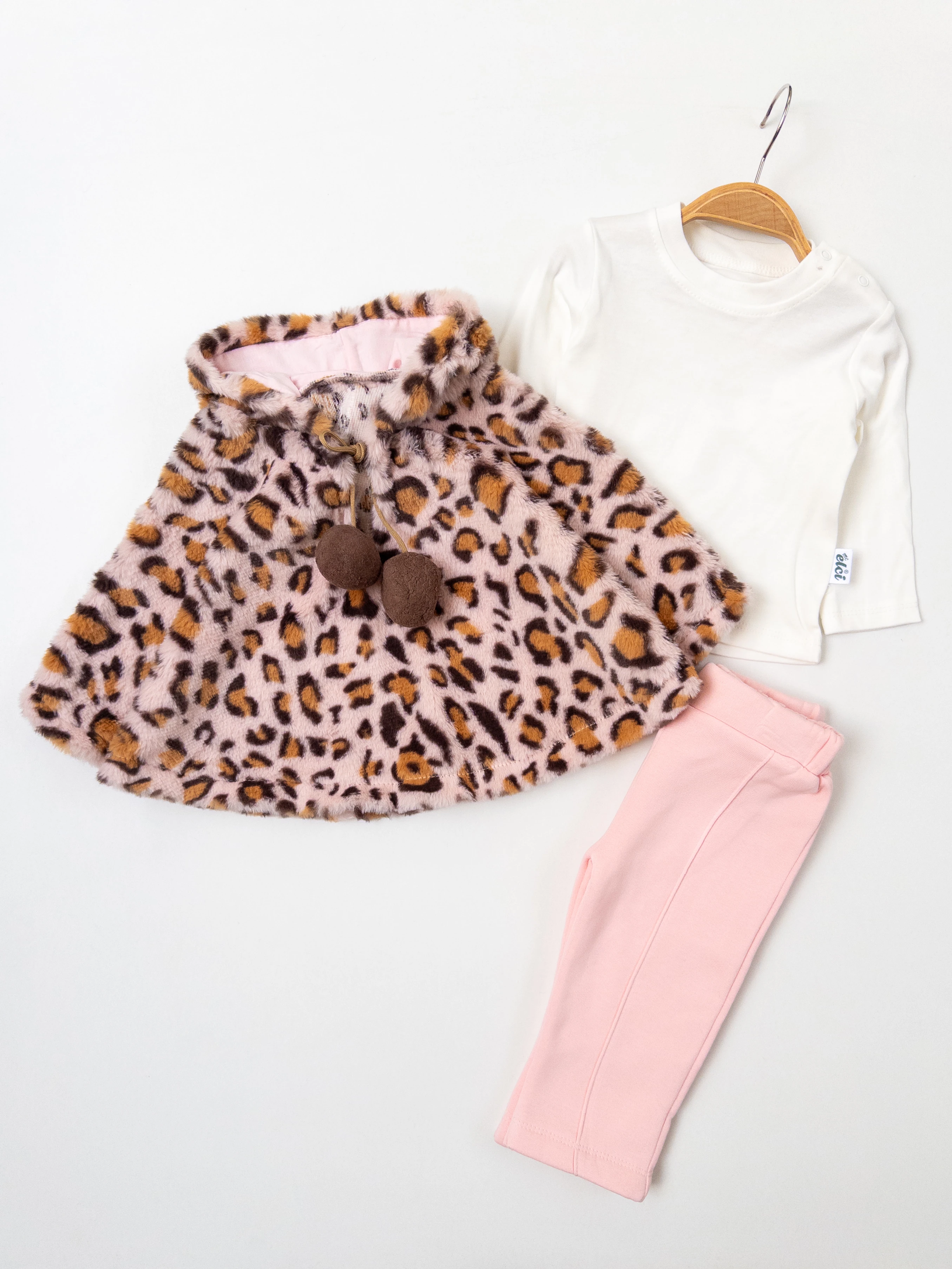 Kız Bebek Leoparlı Badili Üçlü Panço Takım