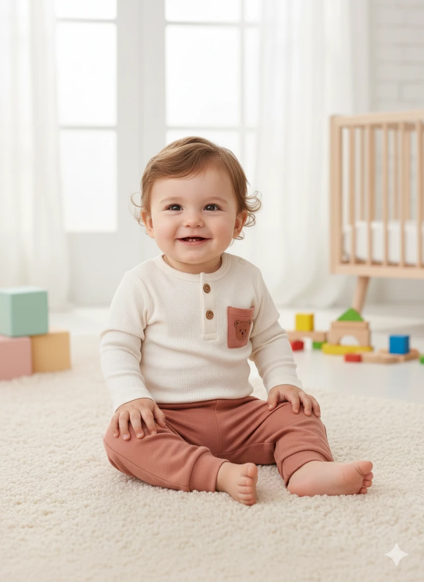 Erkek Bebek Fitilli Esnek Aslanlı İkili Takım