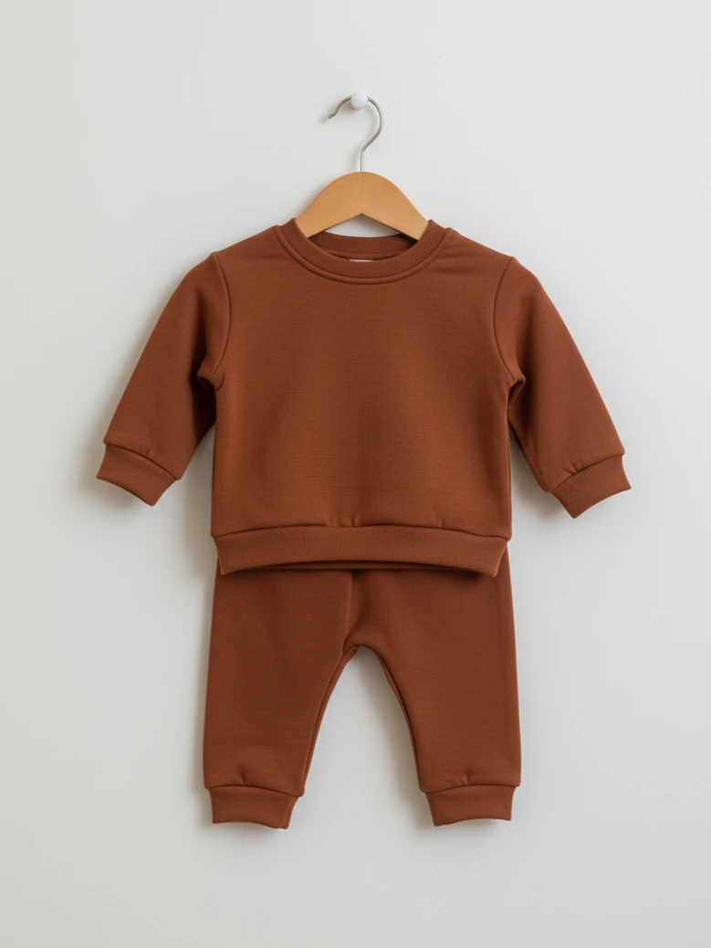 Erkek Bebek Basic Şardonlu İkili Tarz Takım - kahverengi