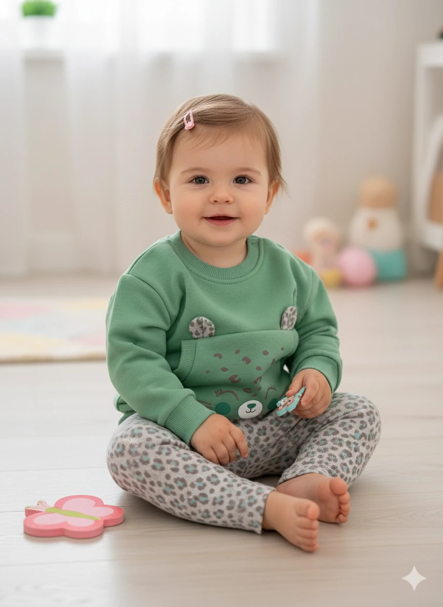 Kız Bebek Leopar Taytlı Şardonlu 2Li Takım